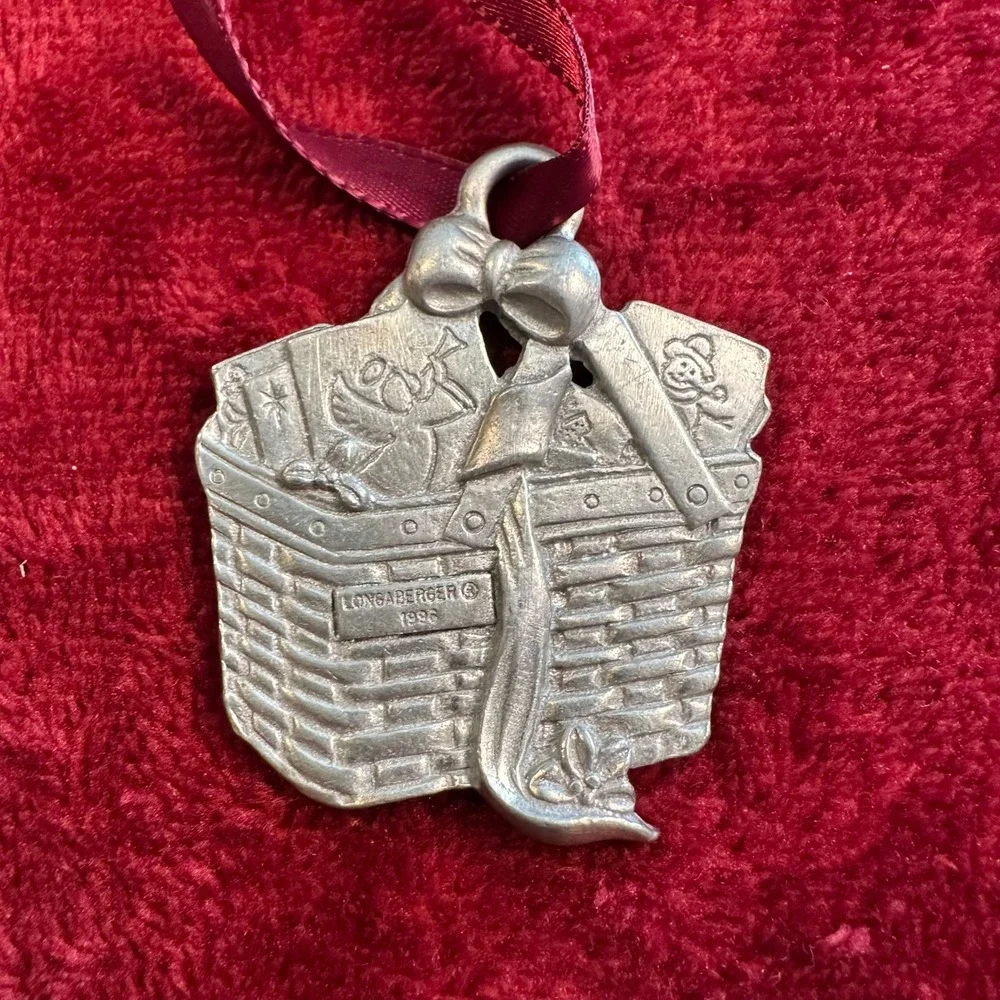 Longaberger Pewter‎ Christmas Ornament 1996 Seasons Greetings 1992 Basket Angel